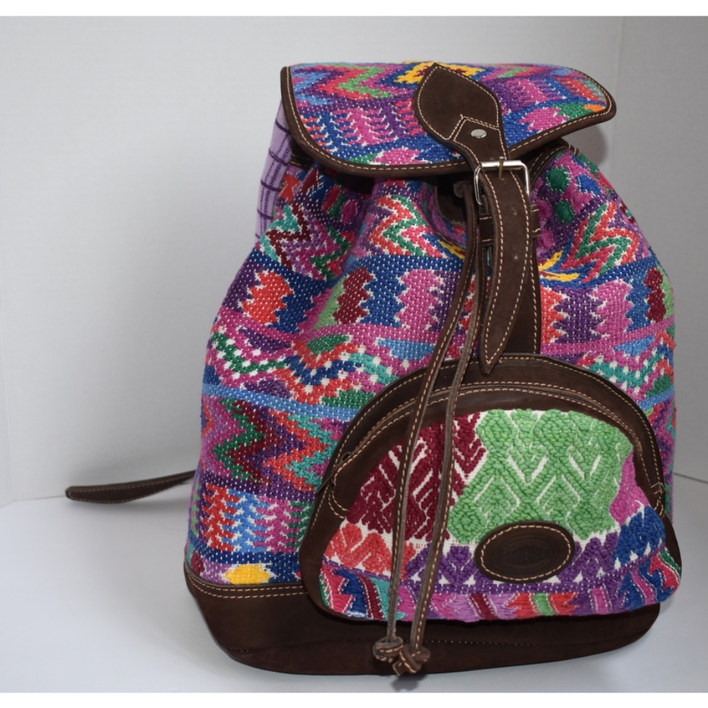 Guatemalan Embroidered Leather Backpack